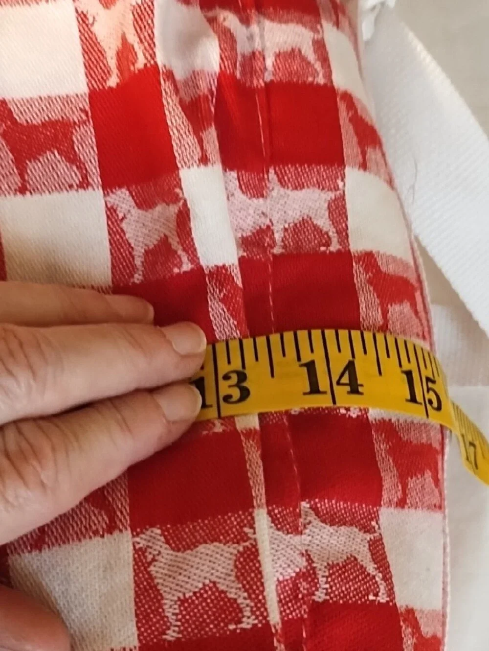 Red Checkered Tote Bag with White Handles EUC.